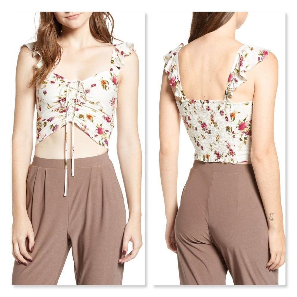 NEW Wayf Calais Floral Print Crop Top Sz Small